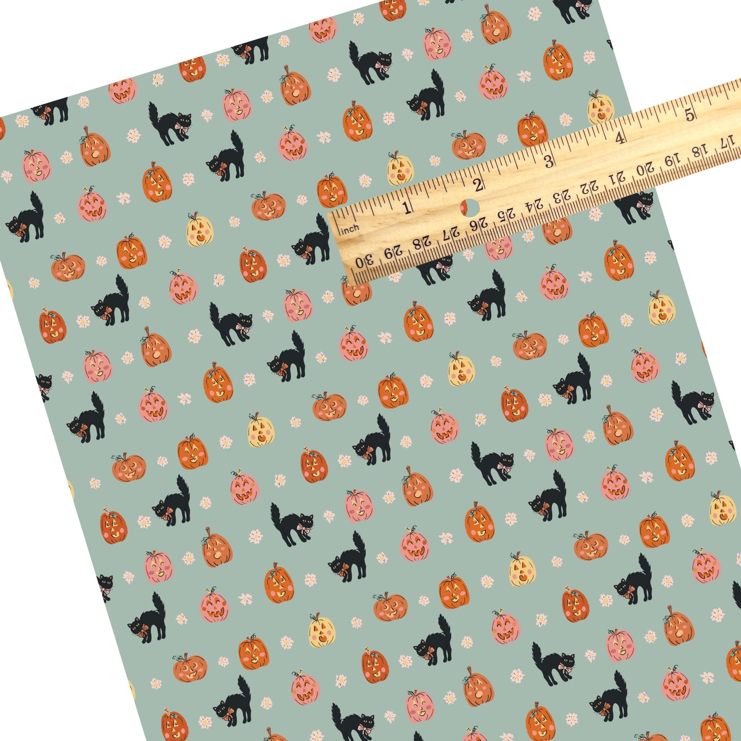 These Halloween themed pattern faux leather sheets contain the following design elements: black cats and pumpkins on light blue. Our CPSIA compliant faux leather sheets or rolls can be used for all types of crafting projects.