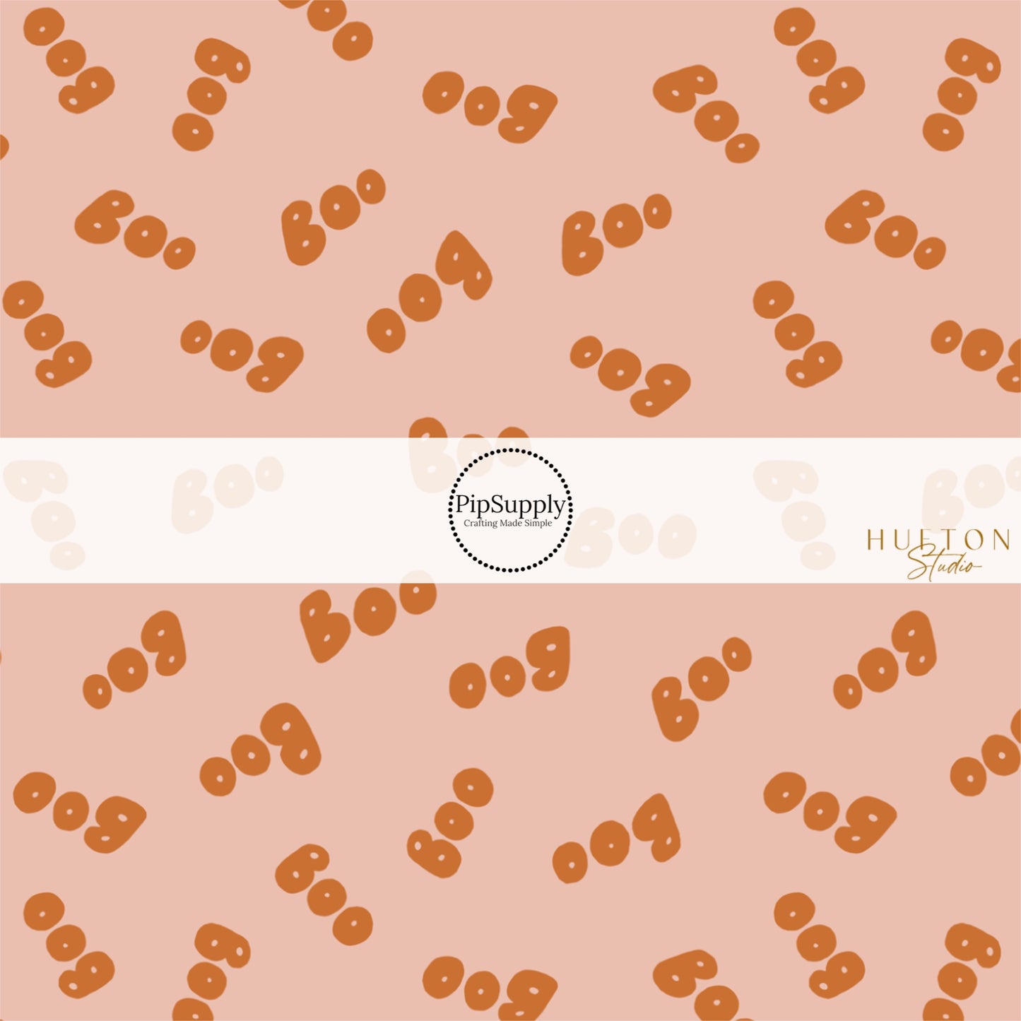 These Halloween themed pattern fabric by the yard features the following design elements: orange "BOO" on light pink. This fun spooky themed fabric can be used for all your sewing and crafting needs!