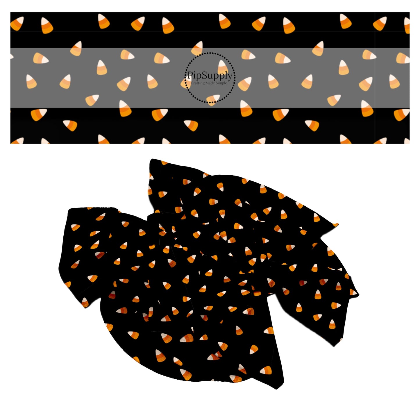 Black hair bow strips with orange candy corns