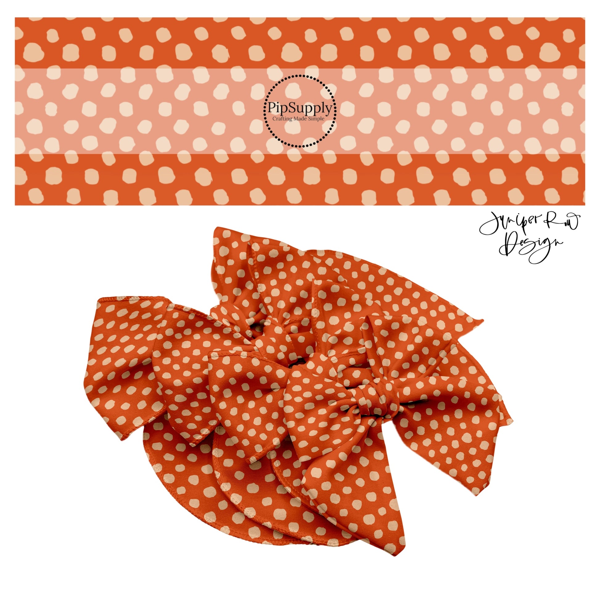 Beige dots on rust hair bow strips