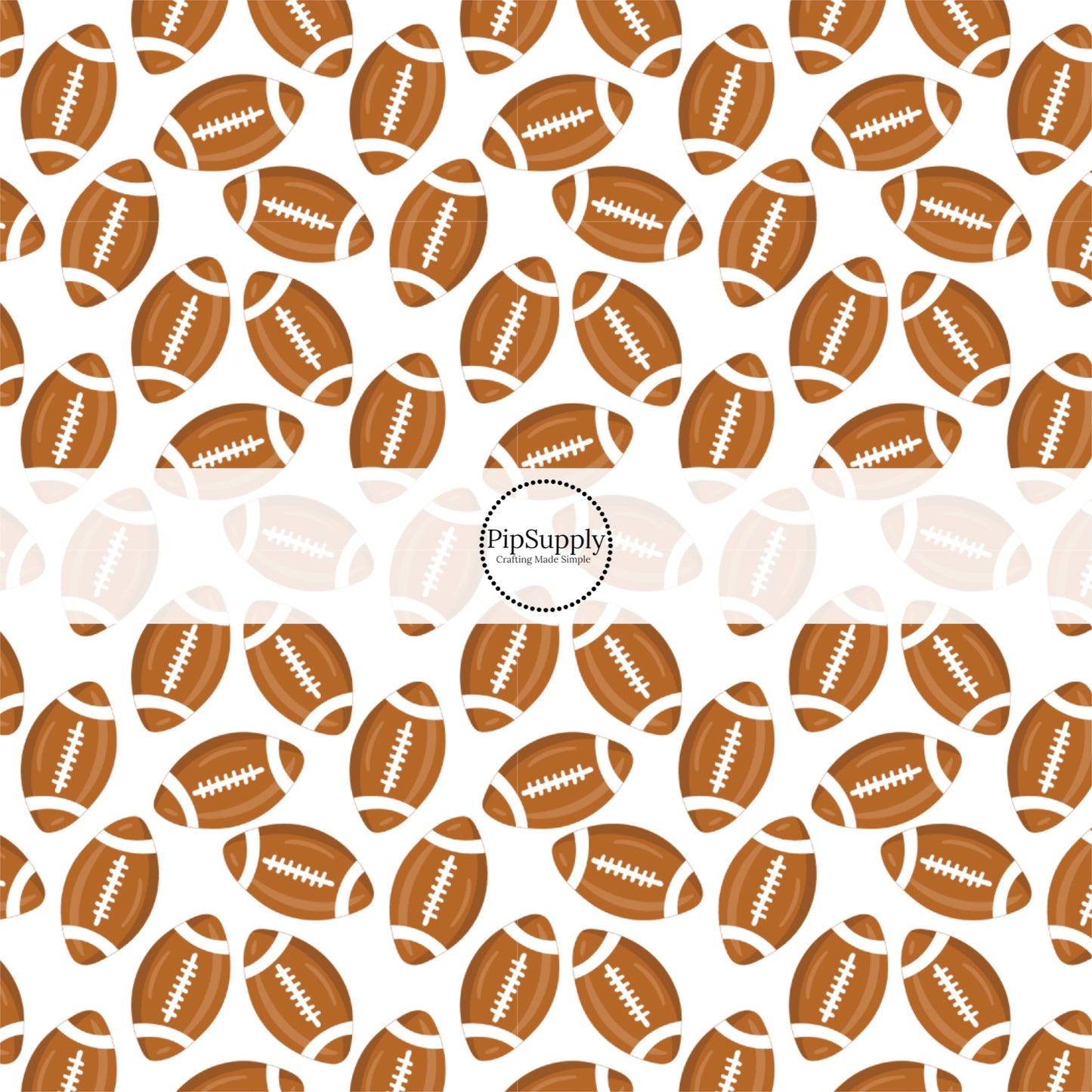 Scattered brown footballs on white bow strips