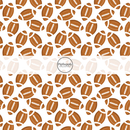 Scattered brown footballs on white bow strips