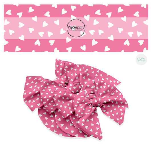 Little cream hearts on pink hair bow strips
