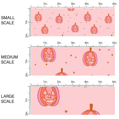 These Halloween themed pattern fabric by the yard features the following design elements: colorful pumpkins on pink. This fun spooky themed fabric can be used for all your sewing and crafting needs!