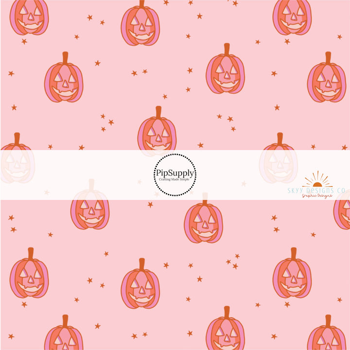 These Halloween themed pattern fabric by the yard features the following design elements: colorful pumpkins on pink. This fun spooky themed fabric can be used for all your sewing and crafting needs!