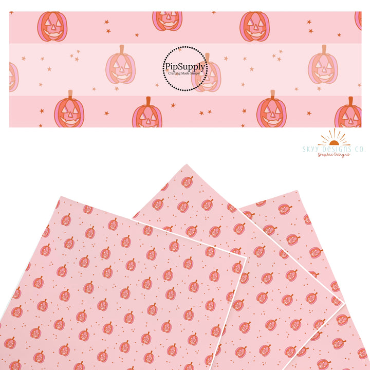 These Halloween themed pattern faux leather sheets contain the following design elements: colorful pumpkins on pink. Our CPSIA compliant faux leather sheets or rolls can be used for all types of crafting projects.