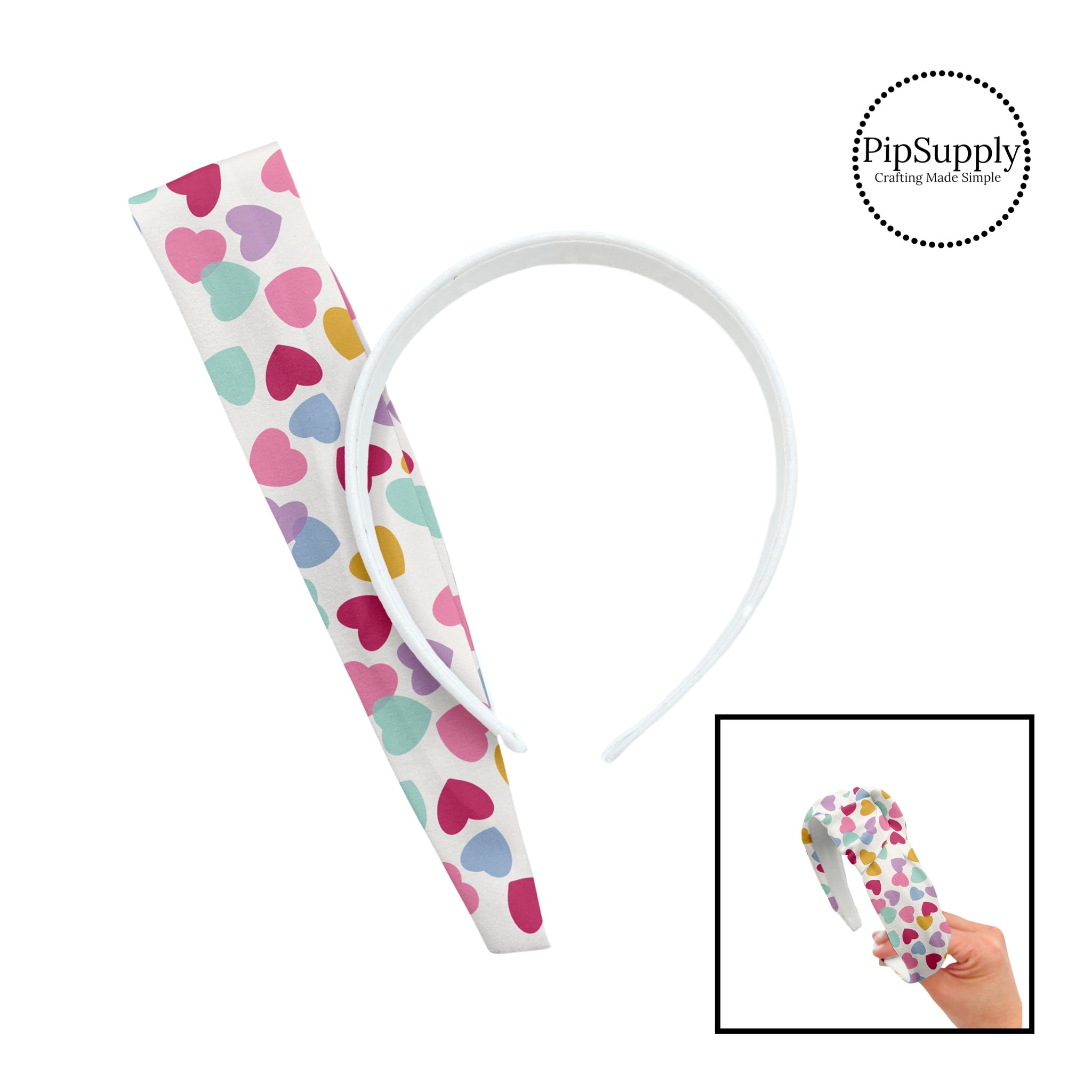 Multi Hearts on White Headband Kits - Scattered Jewel Toned Rainbow