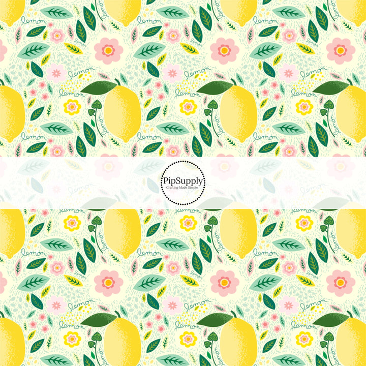 These fruit fabric by the yard features lemons and flowers. This fun pattern fabric can be used for all your sewing and crafting needs!