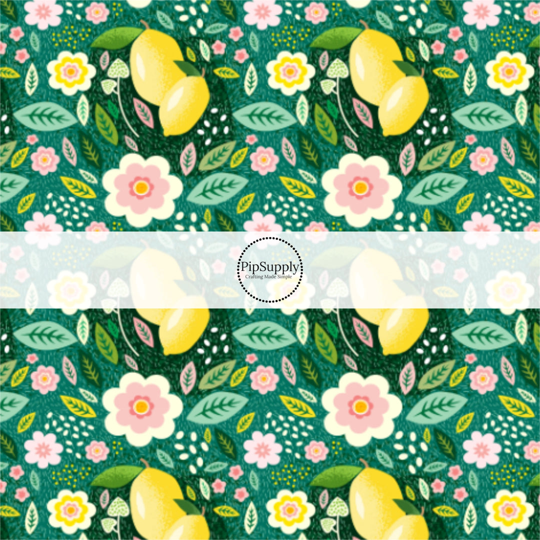 These fruit fabric by the yard features lemons and flowers. This fun pattern fabric can be used for all your sewing and crafting needs!