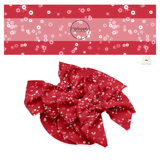 Sparkling sequins on red hair bow strips