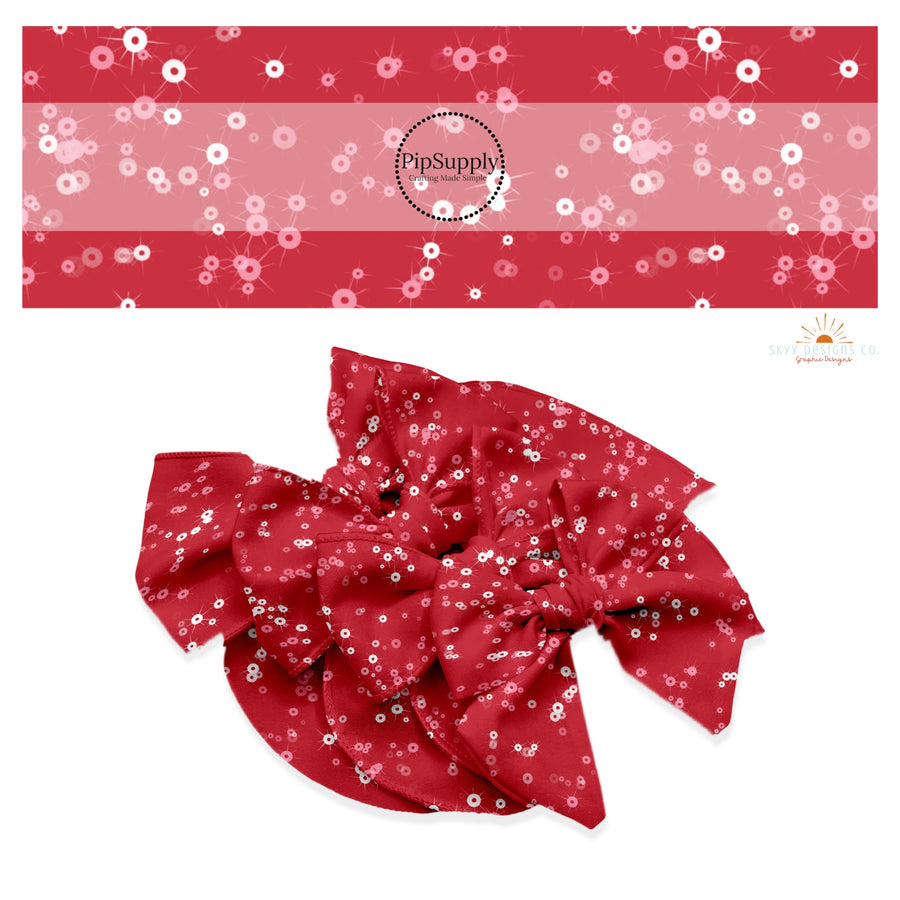 Sparkling sequins on red hair bow strips