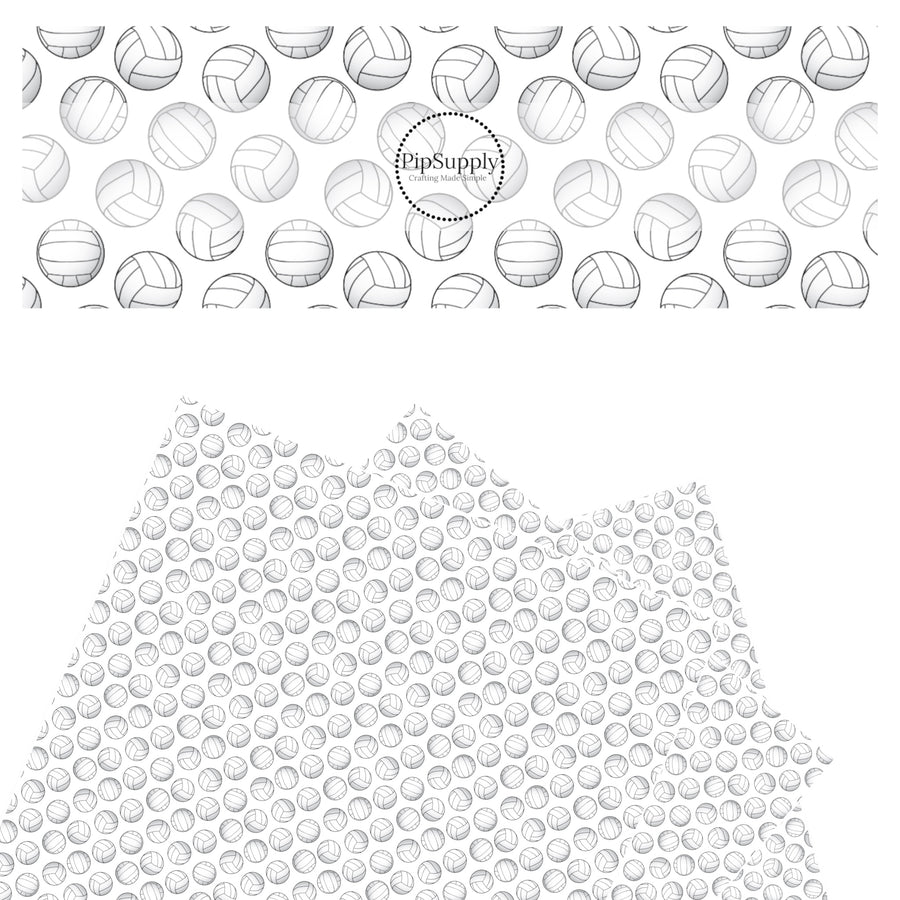 White and gray volleyballs on white faux leather sheets