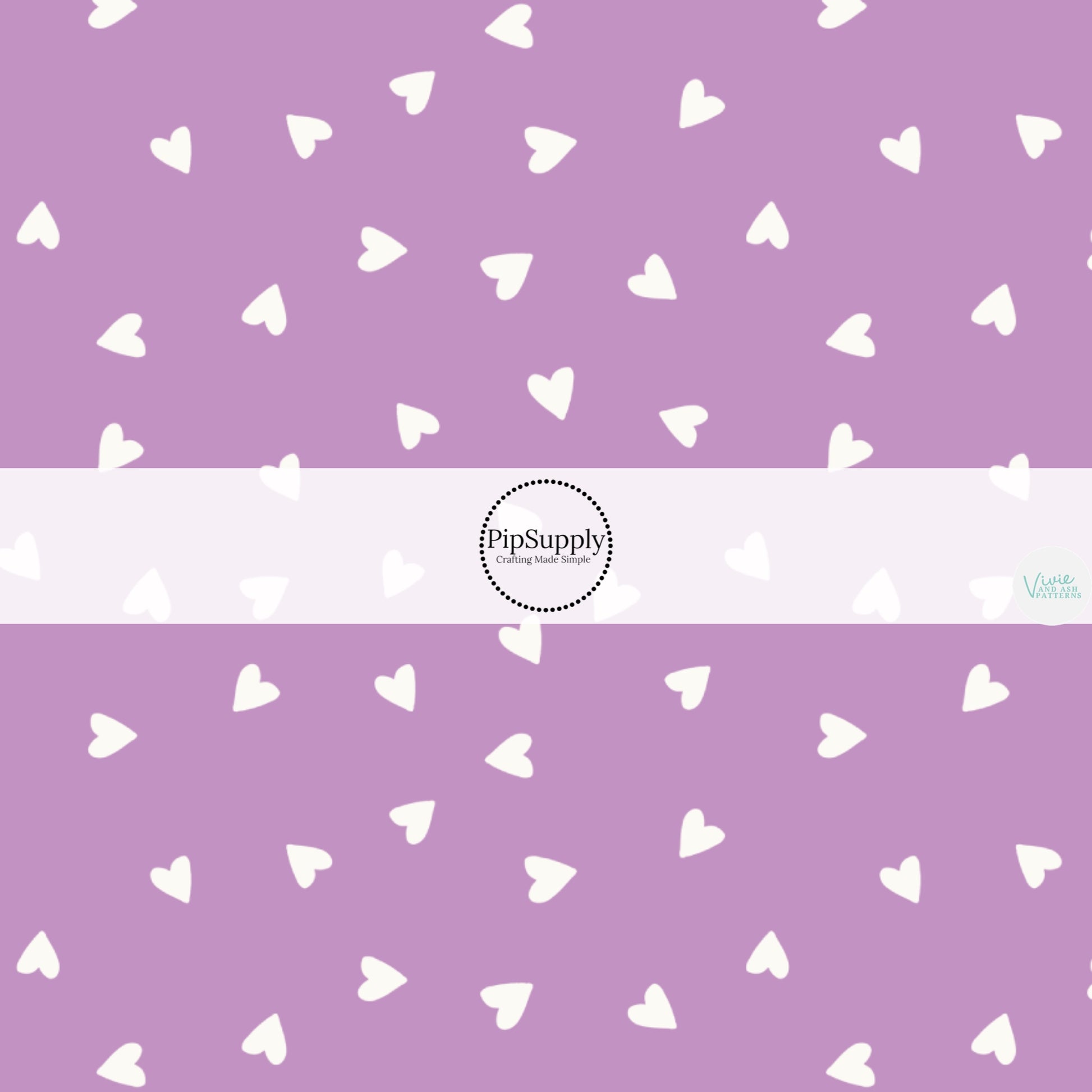 Little cream hearts on purple hair bow strips