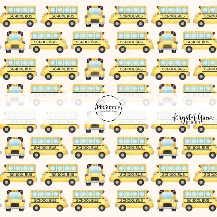 These fall school themed cream fabric by the yard features school buses on cream. This fun fall themed fabric can be used for all your sewing and crafting needs! 