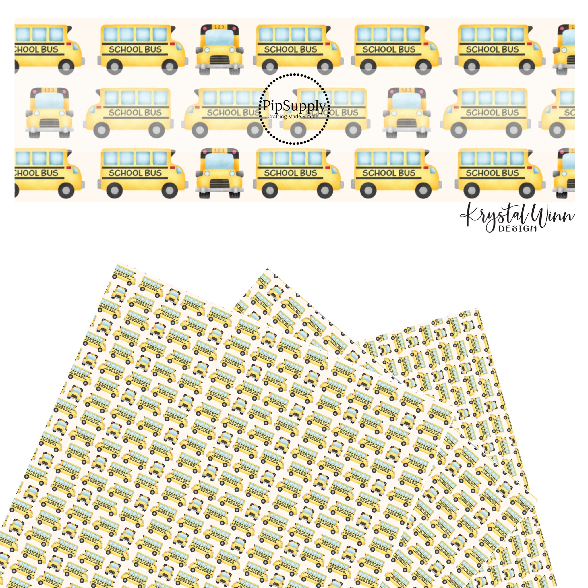 Fall School Buses Faux Leather Sheet - Let's Go To School Faux Leather ...