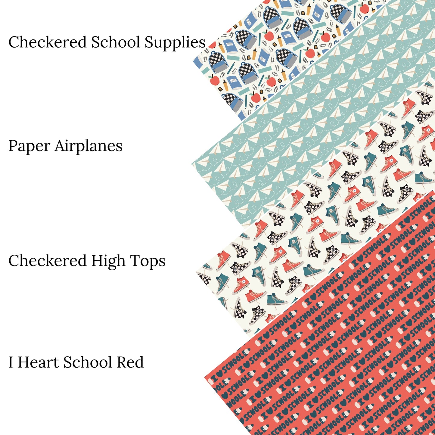 Checkered School Supplies Faux Leather Sheets