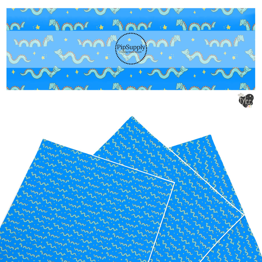 These bright ocean themed faux leather sheets contain the following design elements: sea monsters on blue. Our CPSIA compliant faux leather sheets or rolls can be used for all types of crafting projects.