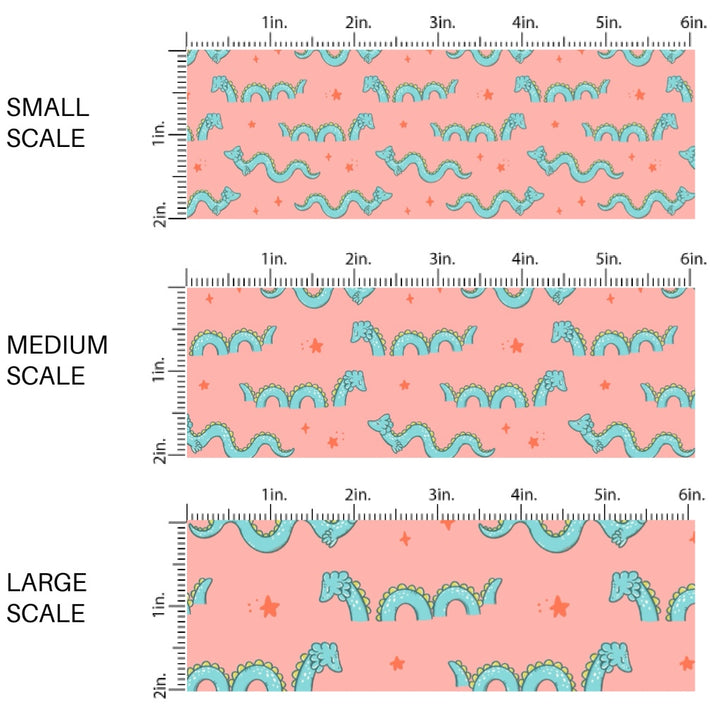 These bright ocean themed fabric by the yard features sea monsters on peach. This fun pattern fabric can be used for all your sewing and crafting needs!