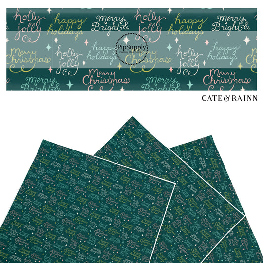 These winter saying themed pattern faux leather sheets contain the following design elements: season greetings. Our CPSIA compliant faux leather sheets or rolls can be used for all types of crafting projects.