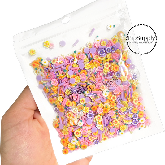Flowers, sprinkles, dots, and sequins clay slice mix