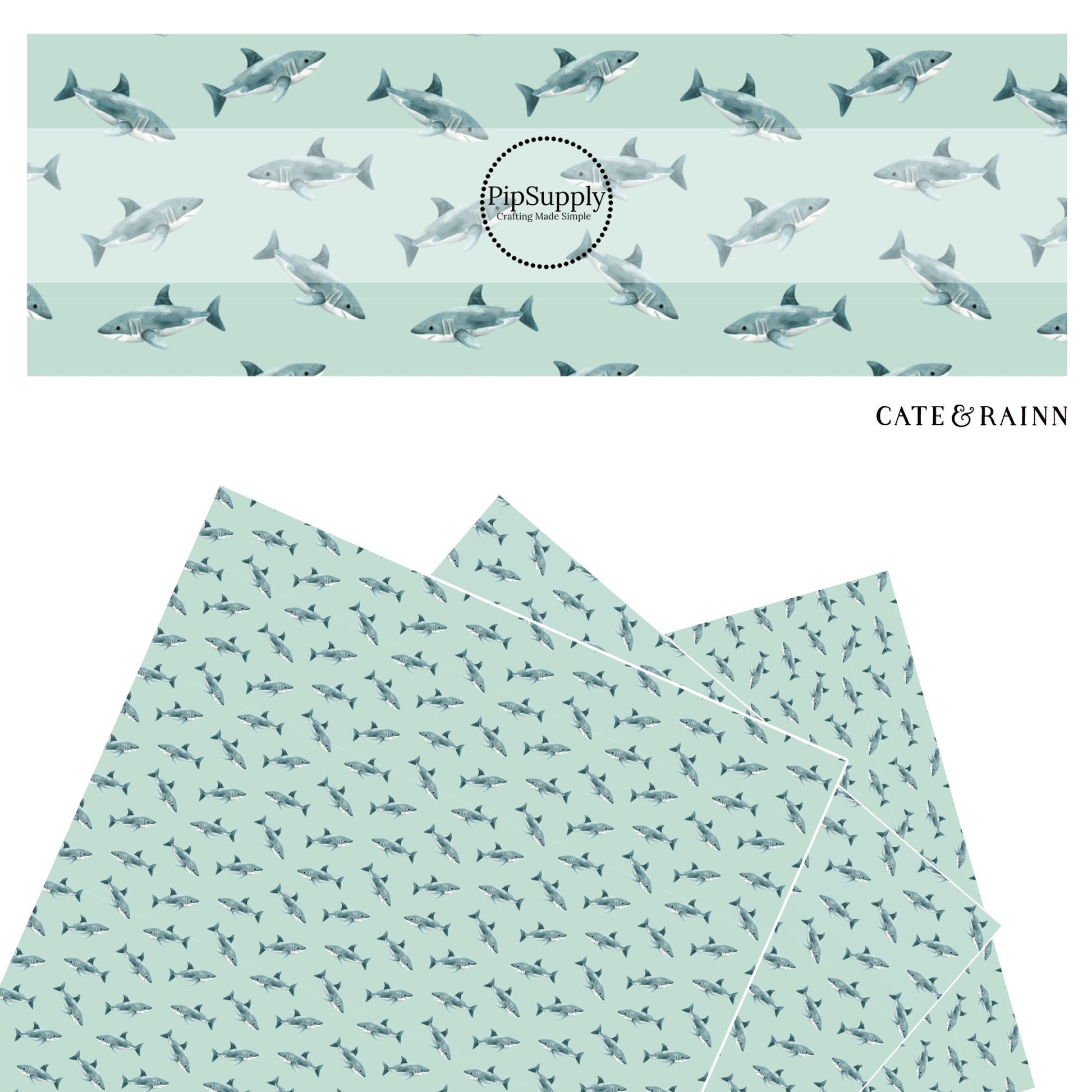 These shark themed blue faux leather sheets contain the following design elements: sharks on light blue. Our CPSIA compliant faux leather sheets or rolls can be used for all types of crafting projects.