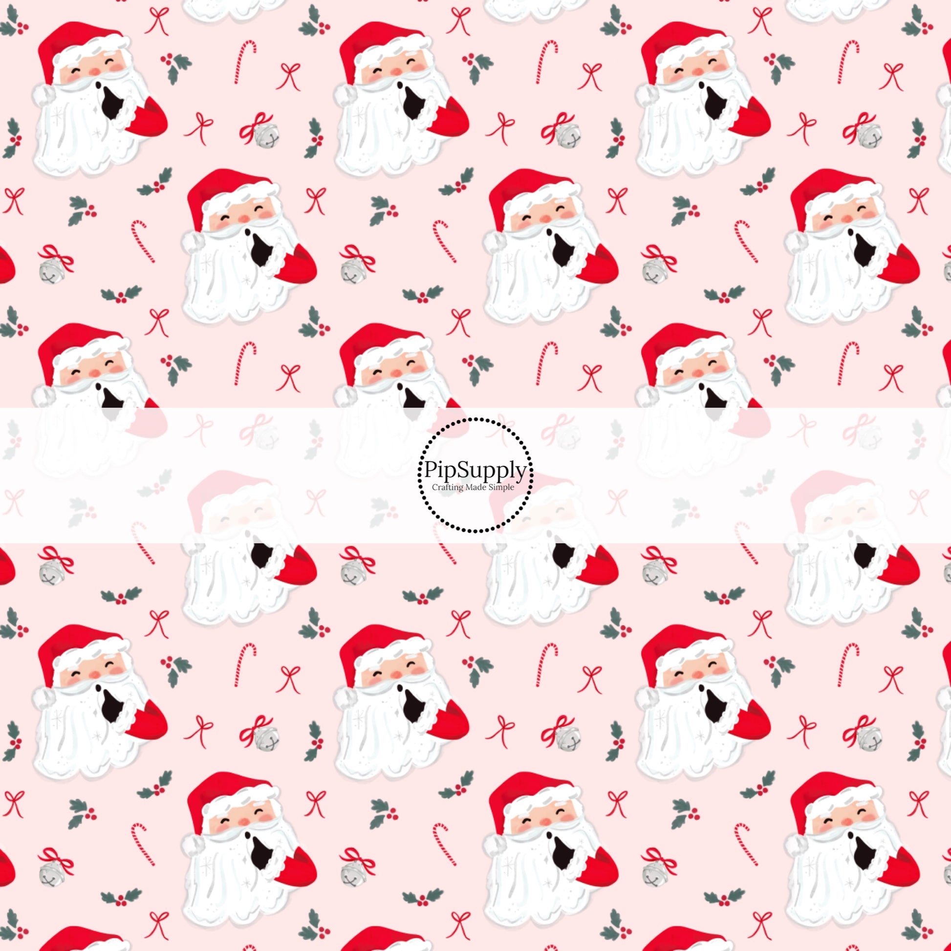 These Santa themed pattern fabric by the yard features the following design elements: Santa on pink. This fun themed fabric can be used for all your sewing and crafting needs!