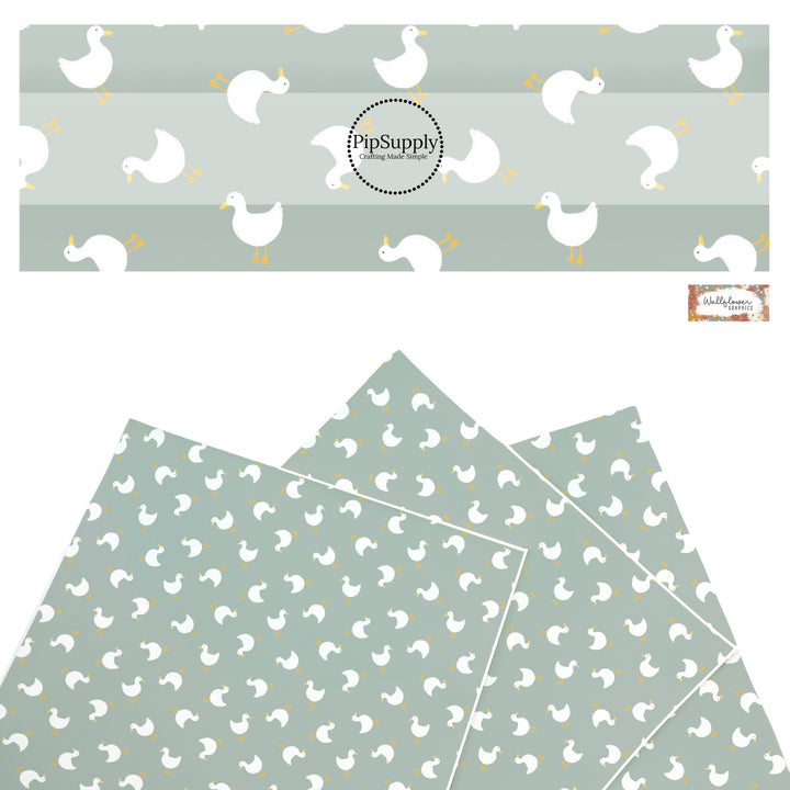 These spring themed faux leather sheets contain the following design elements: geese on green. Our CPSIA compliant faux leather sheets or rolls can be used for all types of crafting projects.