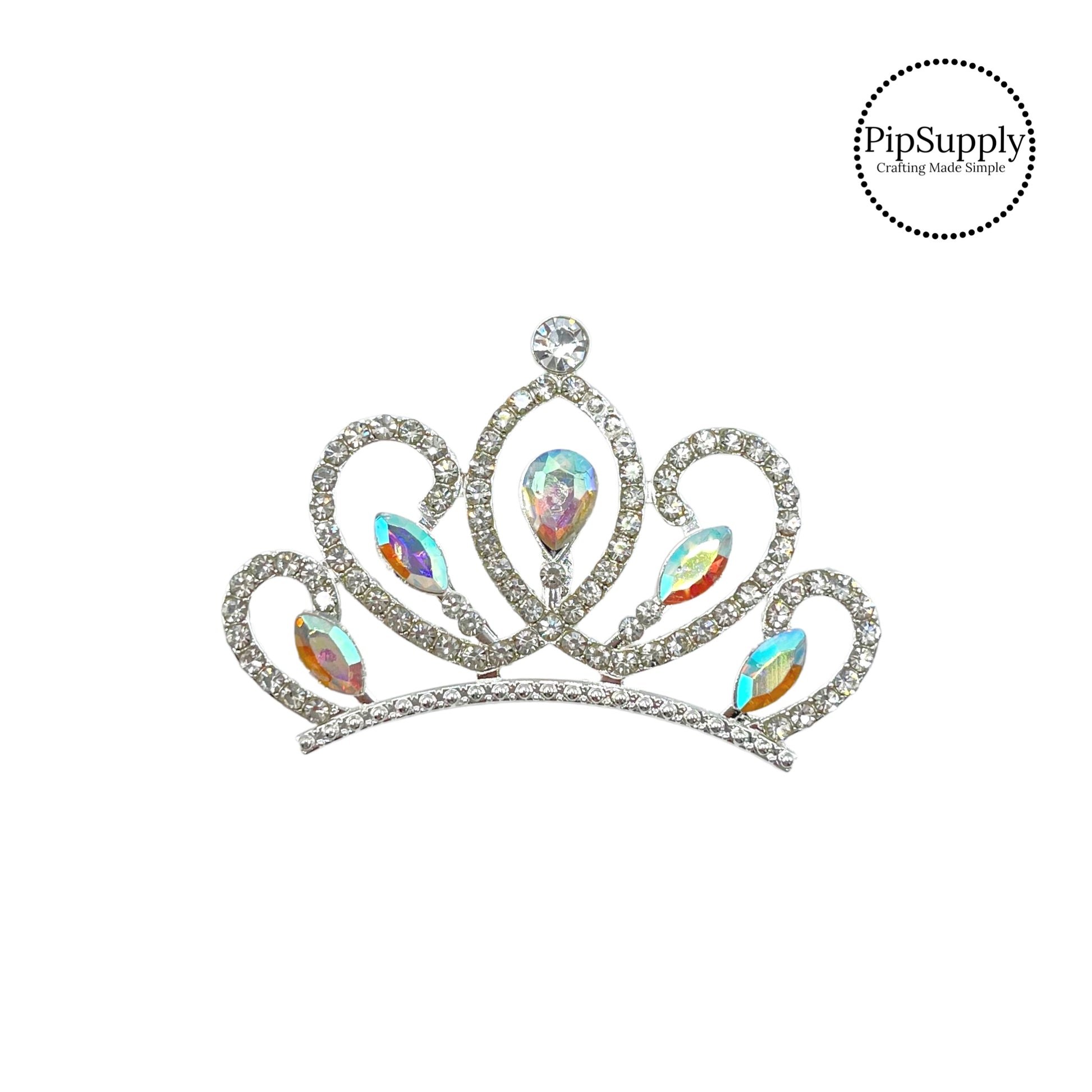 Jewels on silver iridescent princess crown embellishment