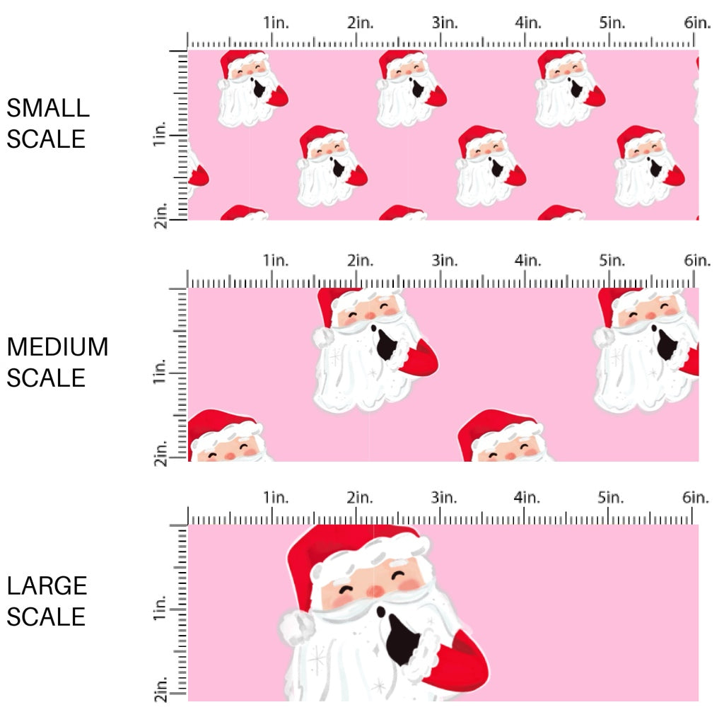 These Santa themed pattern fabric by the yard features the following design elements: Santa on pink. This fun themed fabric can be used for all your sewing and crafting needs!