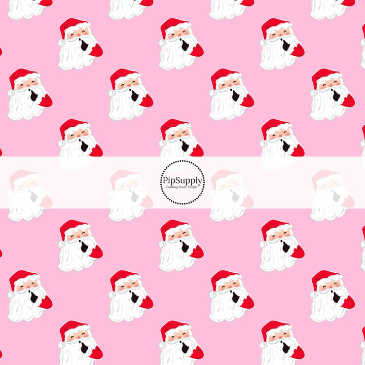 These Santa themed pattern fabric by the yard features the following design elements: Santa on pink. This fun themed fabric can be used for all your sewing and crafting needs!