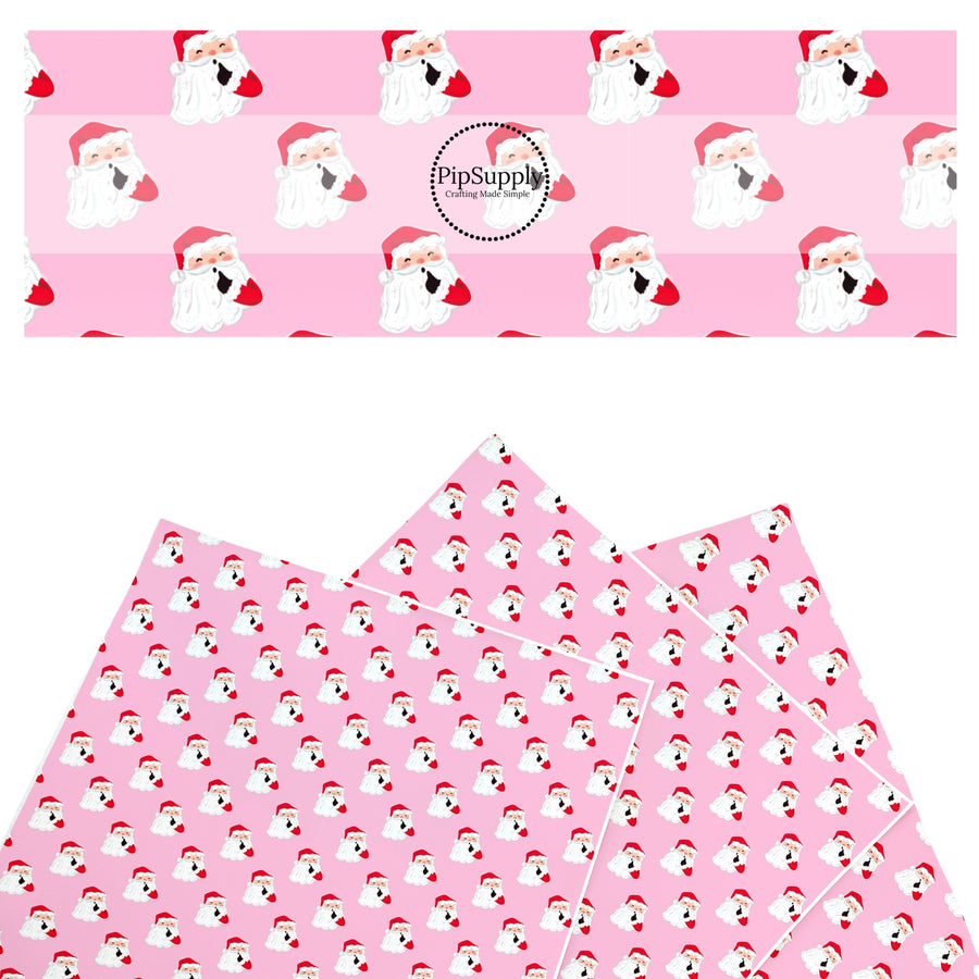 These Santa themed pattern faux leather sheets contain the following design elements: Santa on pink. Our CPSIA compliant faux leather sheets or rolls can be used for all types of crafting projects.