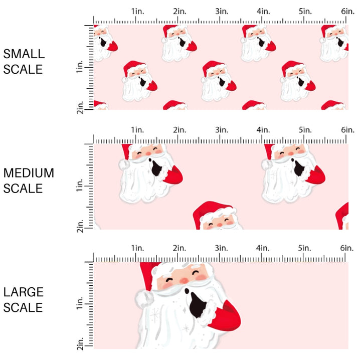 These Santa themed pattern fabric by the yard features the following design elements: Santa on pink. This fun themed fabric can be used for all your sewing and crafting needs!