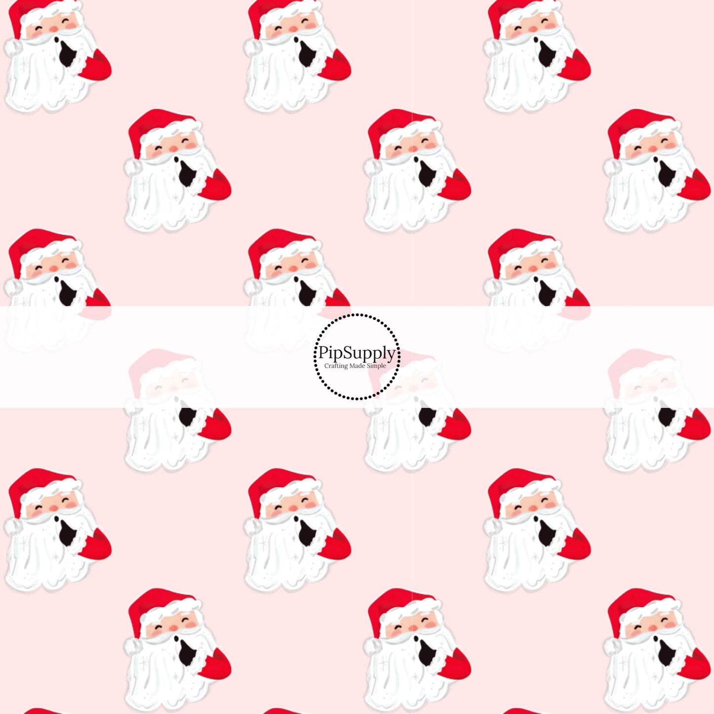 These Santa themed pattern fabric by the yard features the following design elements: Santa on pink. This fun themed fabric can be used for all your sewing and crafting needs!