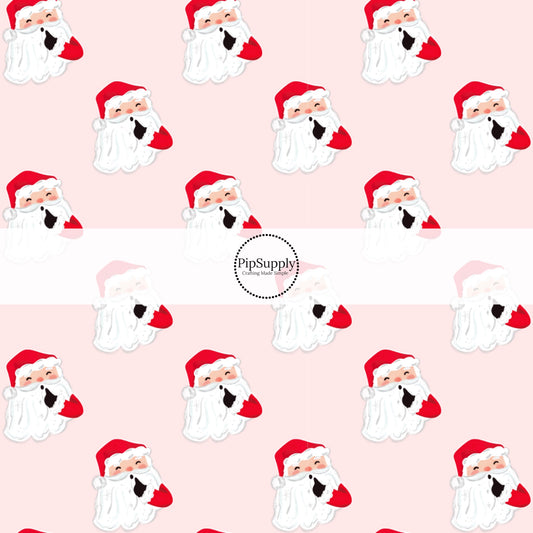 These Santa themed pattern fabric by the yard features the following design elements: Santa on pink. This fun themed fabric can be used for all your sewing and crafting needs!