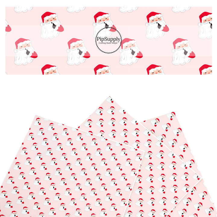 These Santa themed pattern faux leather sheets contain the following design elements: Santa on pink. Our CPSIA compliant faux leather sheets or rolls can be used for all types of crafting projects.