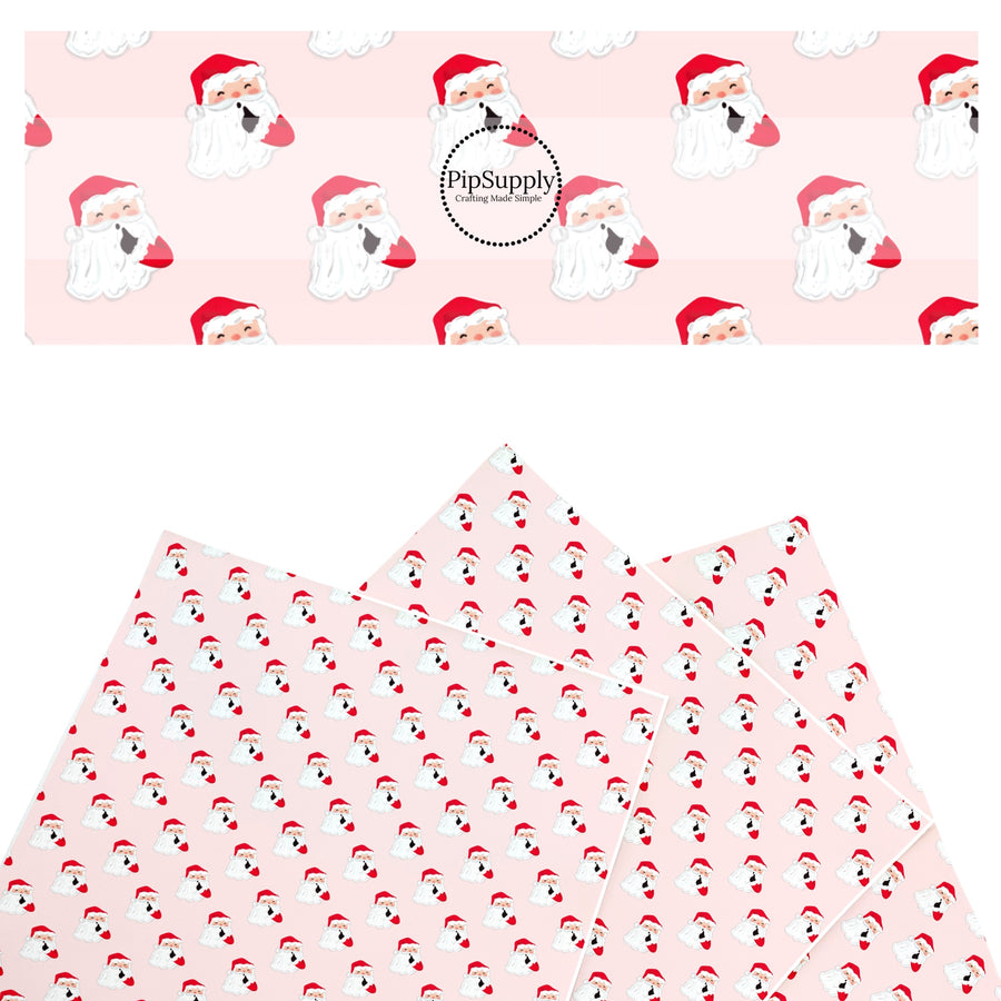 These Santa themed pattern faux leather sheets contain the following design elements: Santa on pink. Our CPSIA compliant faux leather sheets or rolls can be used for all types of crafting projects.