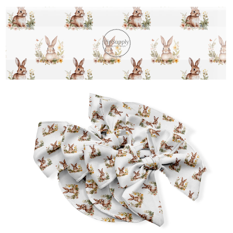 These Easter no sew bow strips can be easily tied and attached to a clip for a finished hair bow. These fun bow strips are great for personal use or to sell. These bow strips feature the following design elements: Easter bunnies surrounded by flowers.