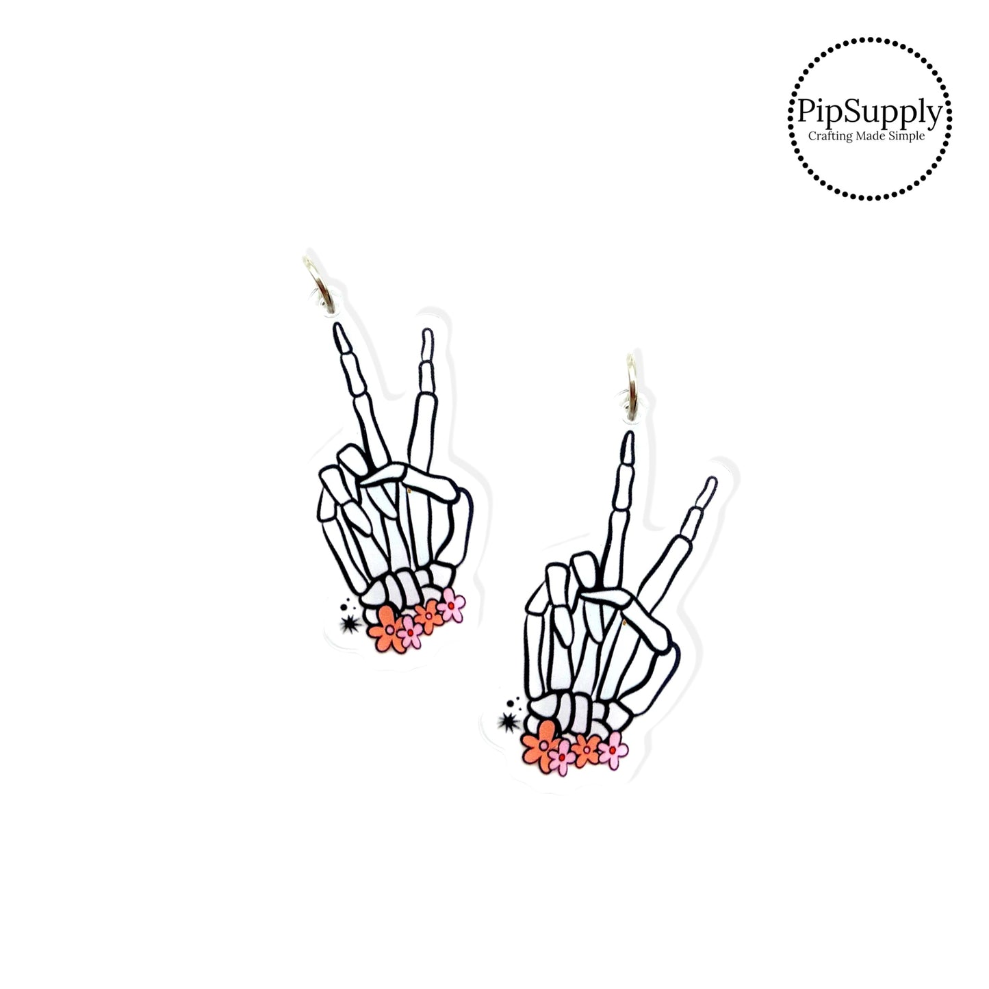 Peace skeleton hand with flowers charm embellishment
