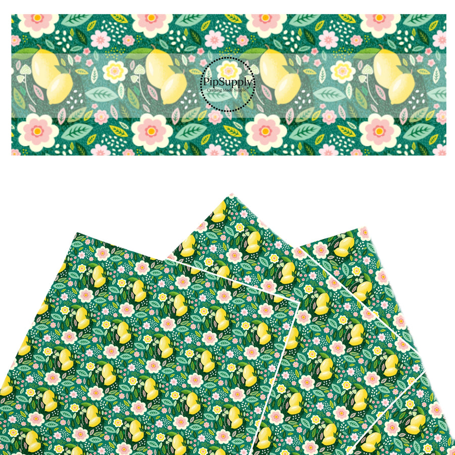 These fruit themed faux leather sheets contain the following design elements: lemons and flowers. Our CPSIA compliant faux leather sheets or rolls can be used for all types of crafting projects.