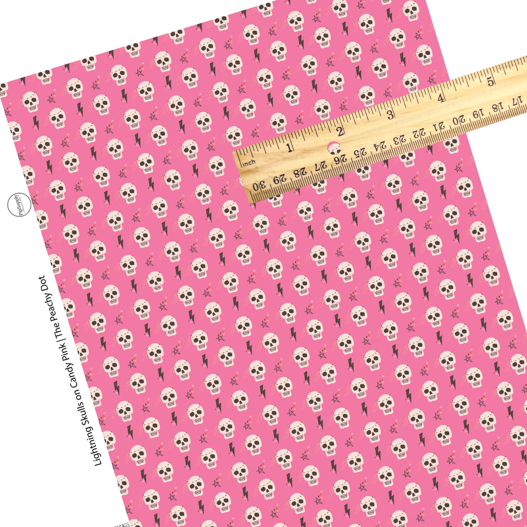 Skeletons with lightning bolts and stars on pink faux leather sheets