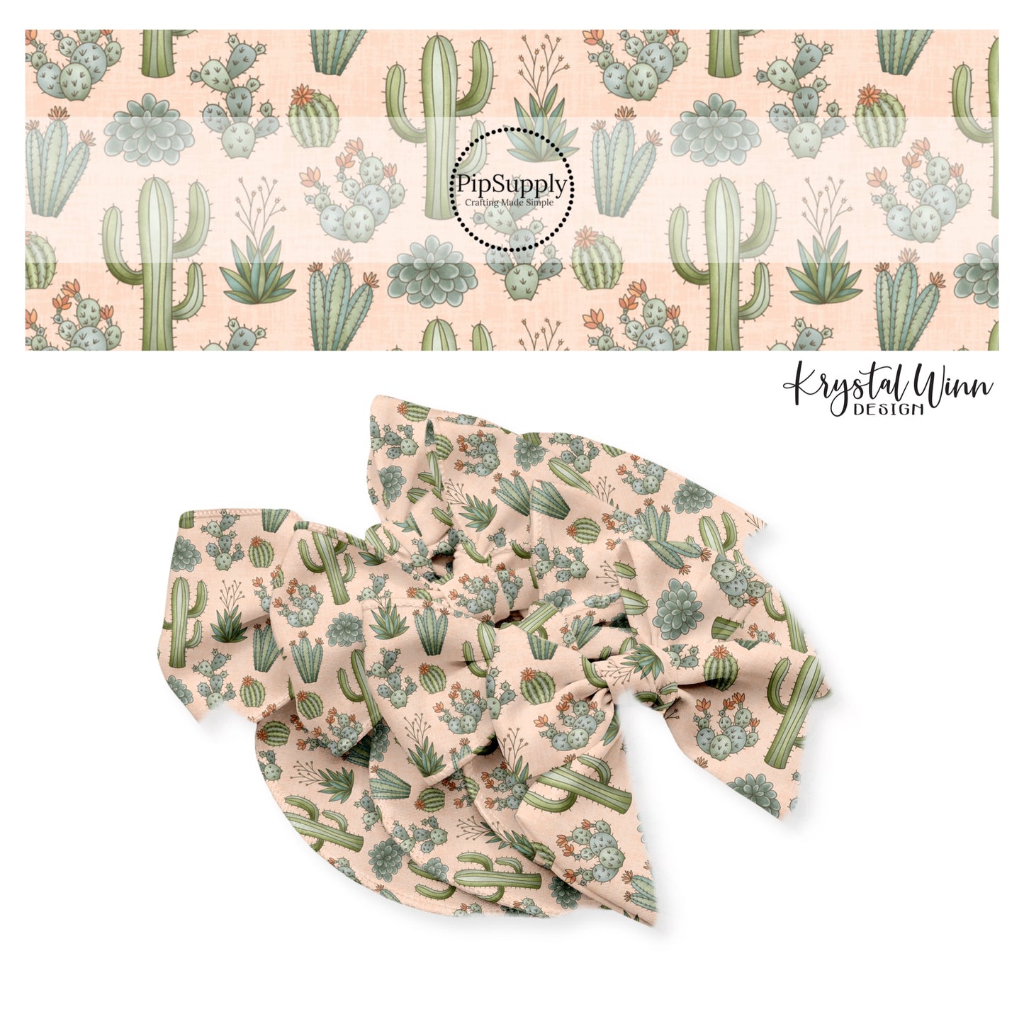These desert floral bow strips with green flowers and cacti plants are great for personal use or to sell.