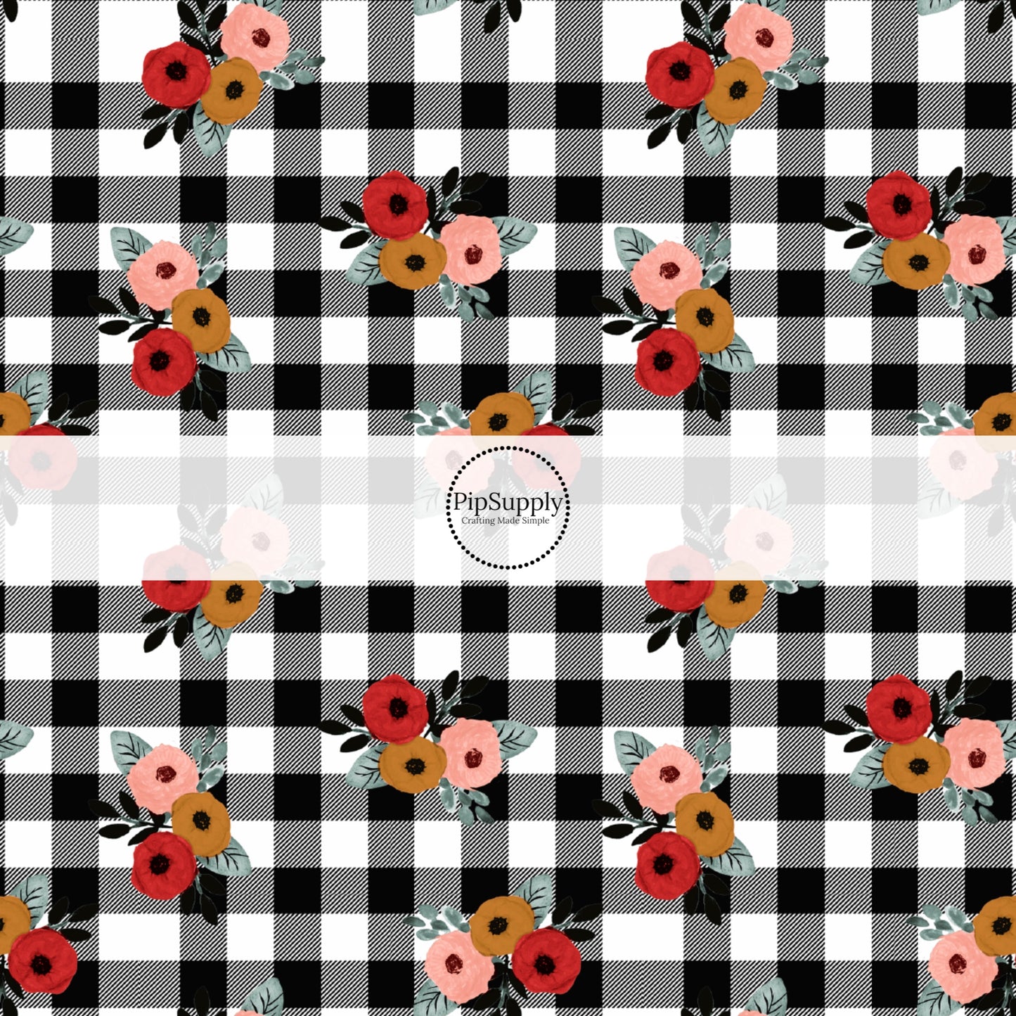 These fall themed checker pattern no sew bow strips can be easily tied and attached to a clip for a finished hair bow. These fun fall bow strips are great for personal use or to sell. The bow strips features black and white checker pattern with floral red, brown, and light pink flowers. 