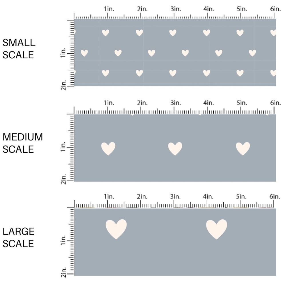 This scale chart of small scale, medium scale, and large scale of this summer fabric by the yard features tiny cream hearts on light blue. This fun summer themed fabric can be used for all your sewing and crafting needs!