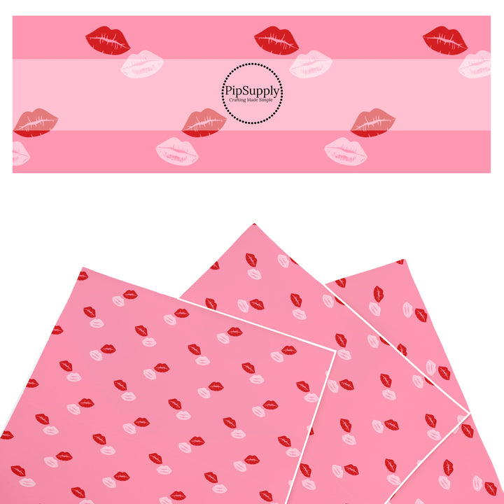 These holiday faux leather sheets contain the following design elements: colorful smooches on pink. Our CPSIA compliant faux leather sheets or rolls can be used for all types of crafting projects.