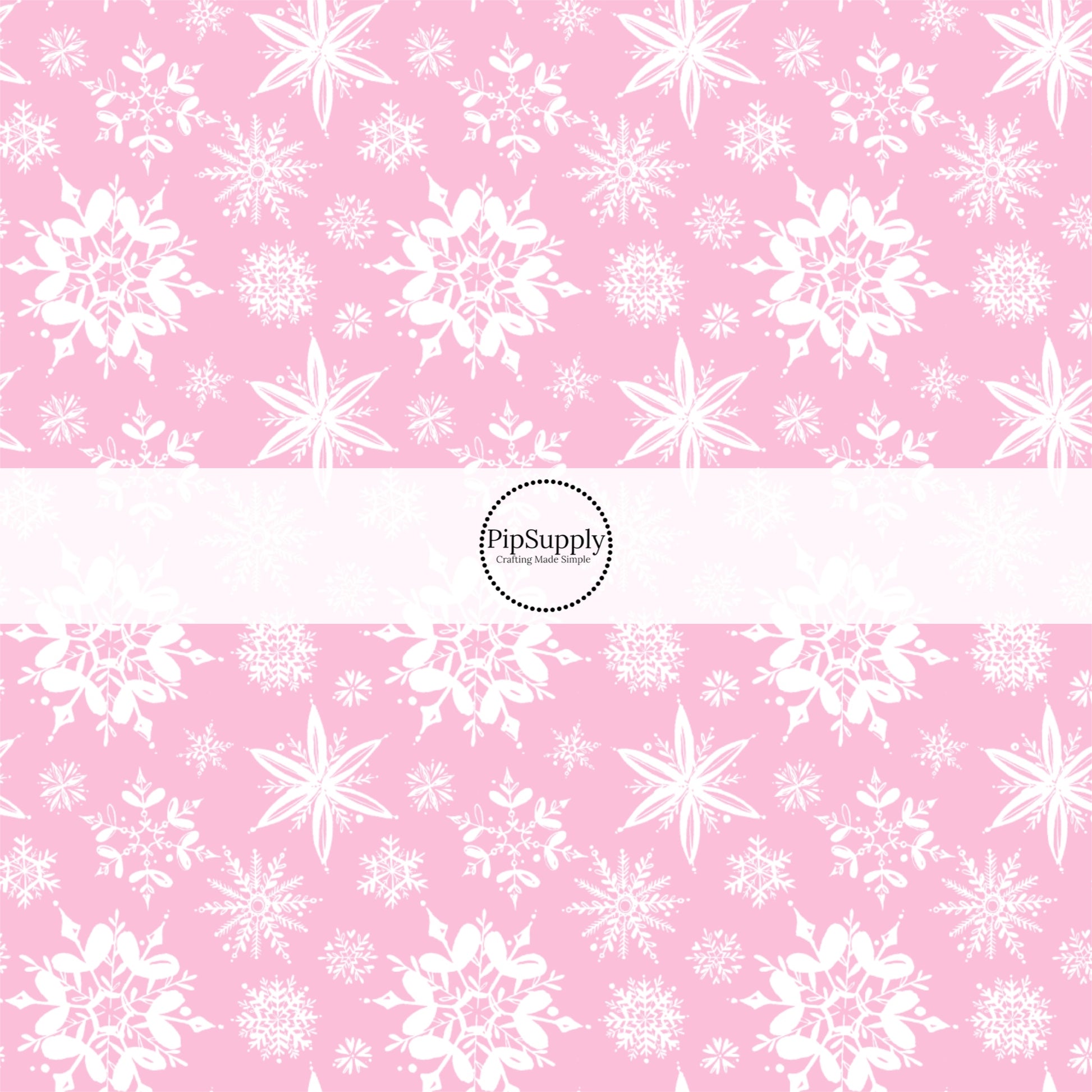 These Santa themed pattern fabric by the yard features the following design elements: white snowflakes on pink. This fun themed fabric can be used for all your sewing and crafting needs!