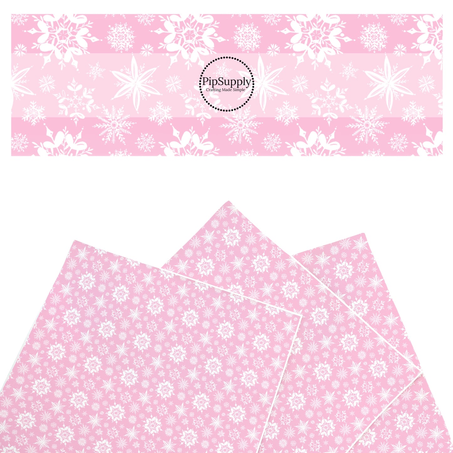 These Santa themed pattern faux leather sheets contain the following design elements: white snowflakes on pink. Our CPSIA compliant faux leather sheets or rolls can be used for all types of crafting projects.