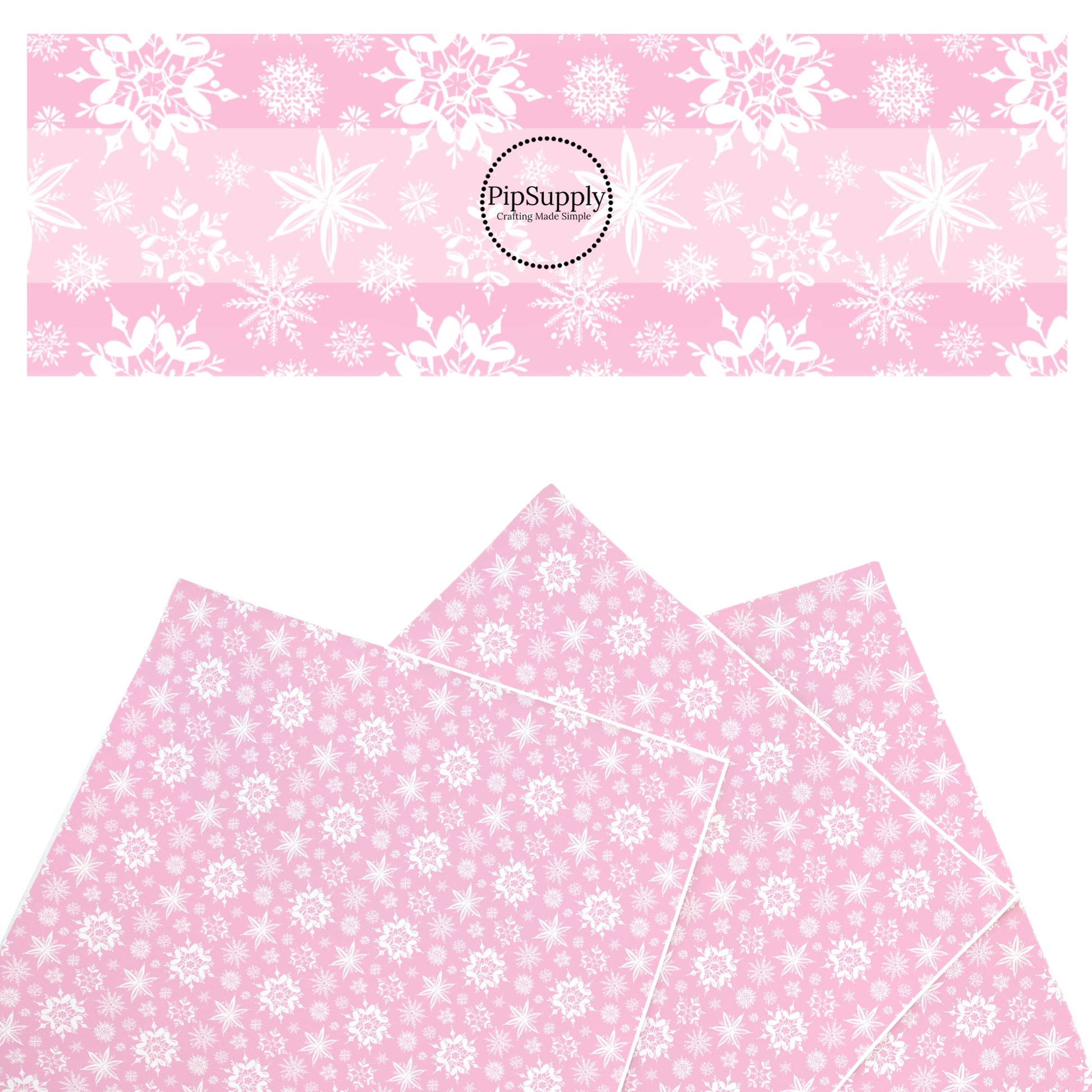 These Santa themed pattern faux leather sheets contain the following design elements: white snowflakes on pink. Our CPSIA compliant faux leather sheets or rolls can be used for all types of crafting projects.