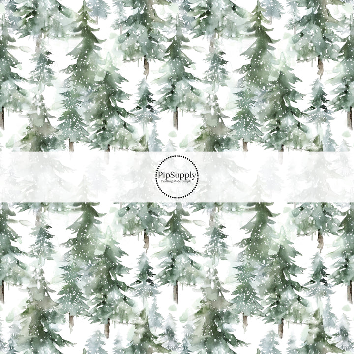 This winter nature fabric by the yard features pine trees on cream. This fun winter fabric can be used for all your sewing and crafting needs!