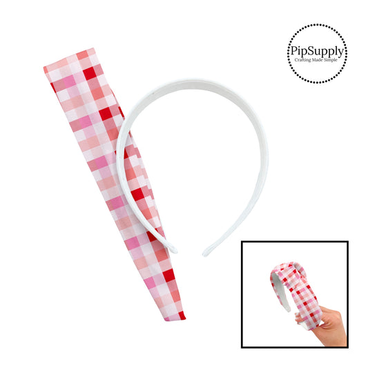 Pink, peach, and red gingham knotted headband kit