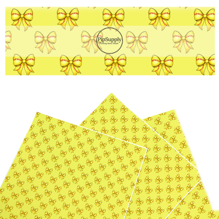 These sport themed faux leather sheets contain the following design elements: yellow softball bows. Our CPSIA compliant faux leather sheets or rolls can be used for all types of crafting projects.